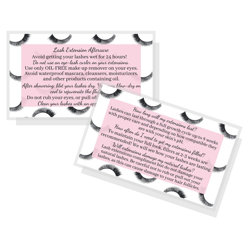 BABYILE Lash Extension Aftercare Cards 50 Pack Eyelash Extension Supplies Lash Print Pink Design Size 35 x 2 inches After Care 23 Week Fillers - Image 3