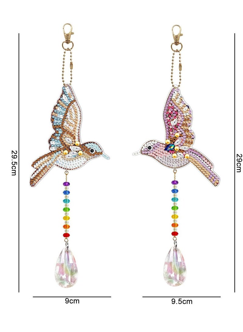 2pcs Crystal Hummingbird Diamond Painting Kit Sun Light Catching Window Decor DIY Special Shaped Diamond Art Wind Chimes Jewelry Kit Hanging Mosaic Rhinestone Pendant Rhinestone Pendant Wind Chimes