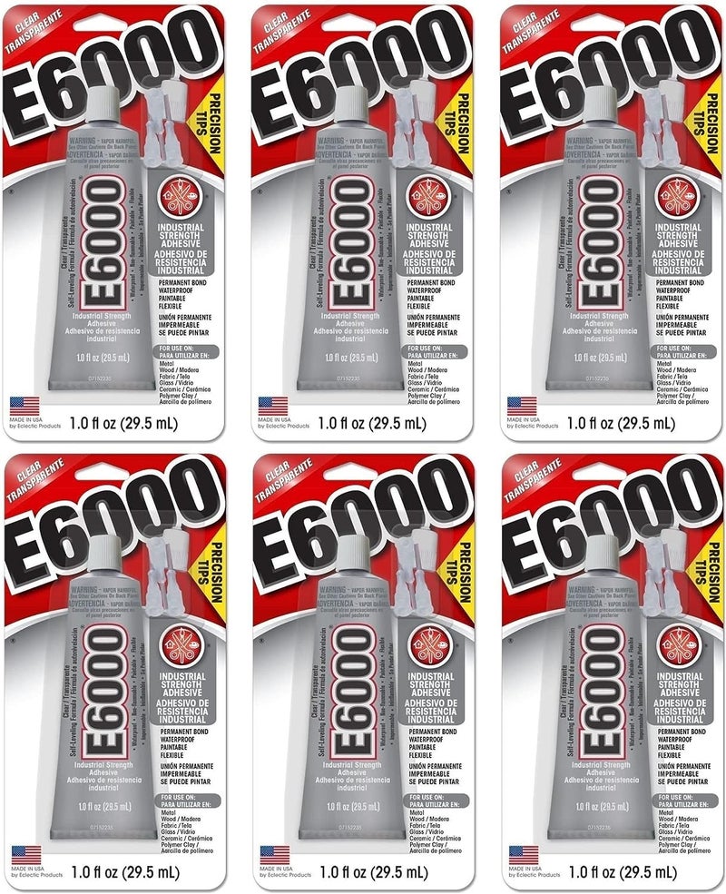 E6000 Industrial Adhesive Medium Viscosity Clear Precision Tip 1 oz (Pack of 6)