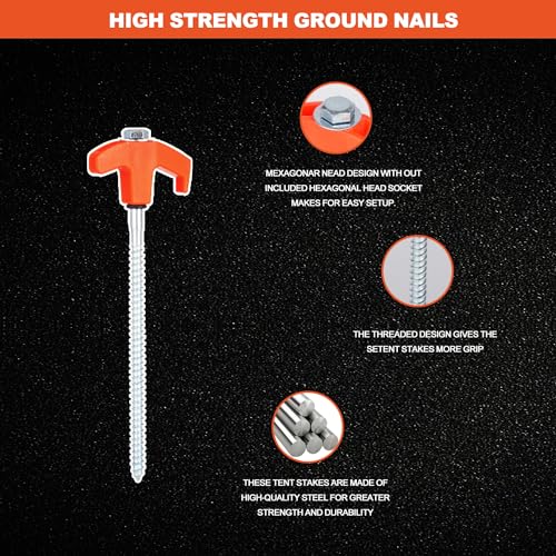 YIYAO 12 Pack Screw in Tent Stakes Heavy Duty,8 ’’ Ground Anchors Screw in,Metal Stakes with Hex Head Driver and Sturdy Storage Box. (12, Orange) - Image 3