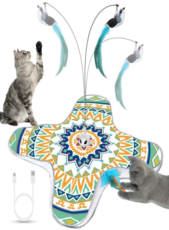Temracha Interactive Cat Toy, Rechargeable Cat Toys for Indoor Cats, Automatic Cats Chasing Toy, Hide & Seek, 2 Modes, Self-Holding Suction Base, 3-in-1 Feather Toys with 1 Teaser Pole, 4 Replacements - Image 1
