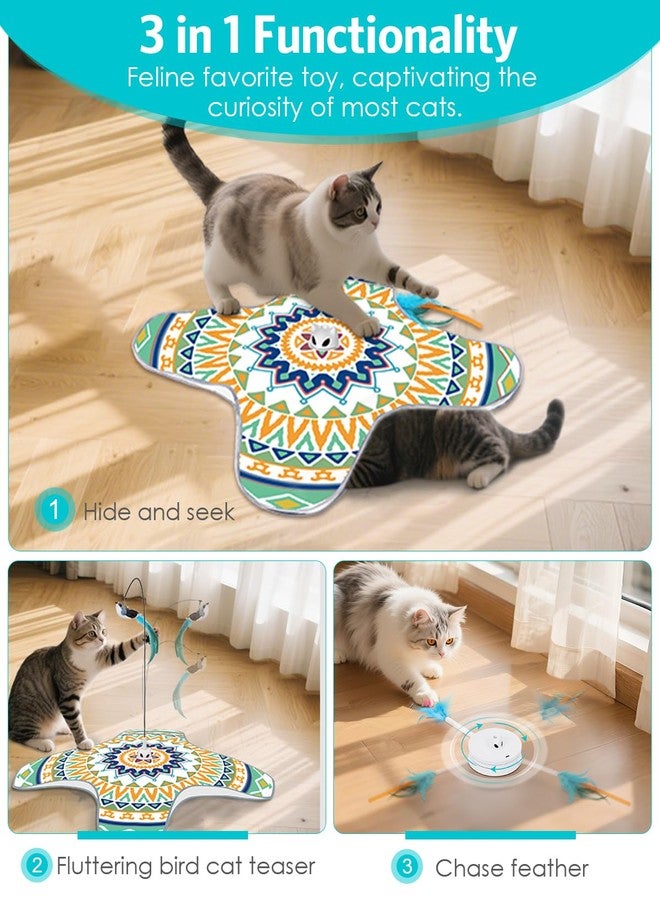 Temracha Interactive Cat Toy, Rechargeable Cat Toys for Indoor Cats, Automatic Cats Chasing Toy, Hide & Seek, 2 Modes, Self-Holding Suction Base, 3-in-1 Feather Toys with 1 Teaser Pole, 4 Replacements - Image 2