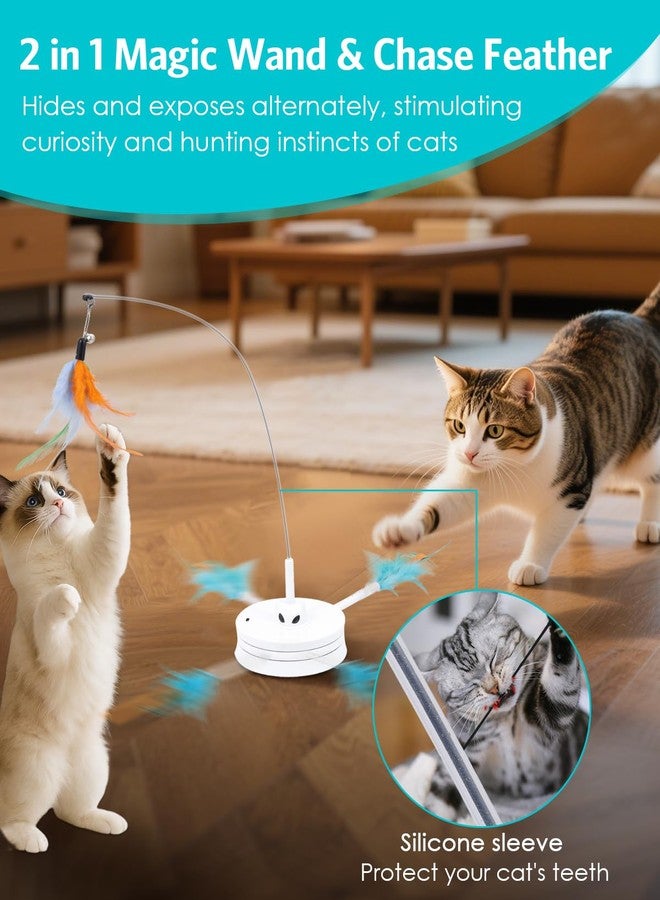 Temracha Interactive Cat Toy, Rechargeable Cat Toys for Indoor Cats, Automatic Cats Chasing Toy, Hide & Seek, 2 Modes, Self-Holding Suction Base, 3-in-1 Feather Toys with 1 Teaser Pole, 4 Replacements - Image 4