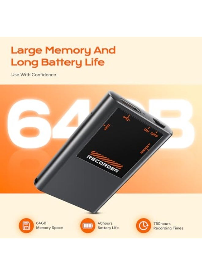 AL RAID 64GB Voice Activated Recorder - 3072Kbps Voice Recorder with AI Noise Cancellation, Tap Recording Device with Playback for Lectures, Meetings, Intervie, 7000 Hours Digital Voice Recorders for Work - Image 2
