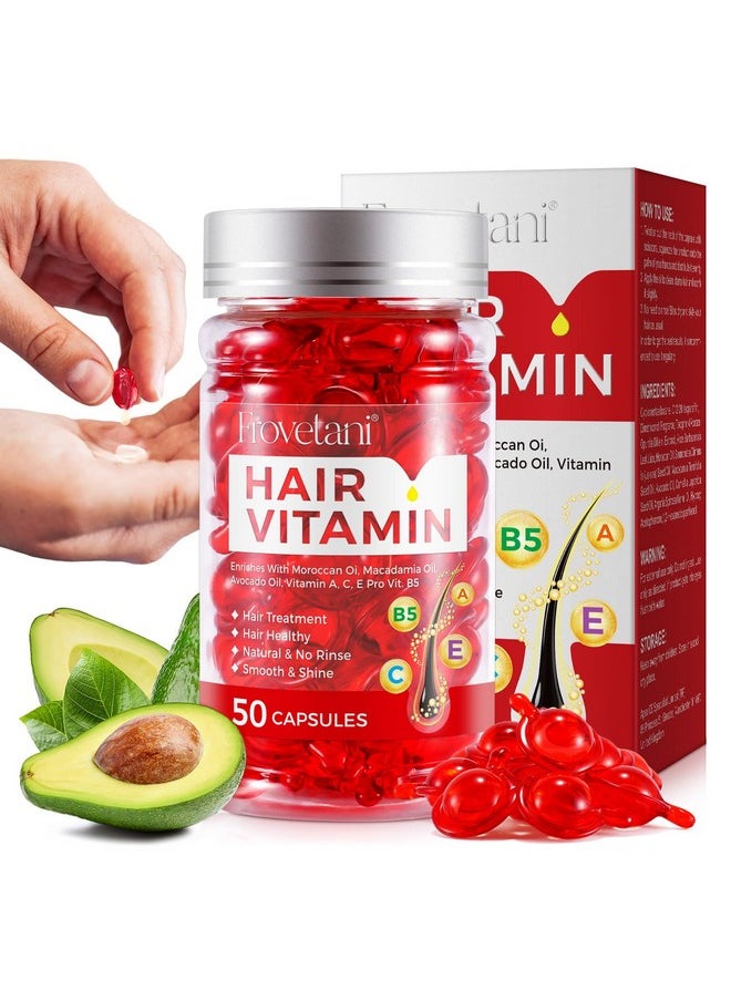 Frovetani Hair Vitamin Serum Capsule 50 Caps, Hair Treatment Serum, No Rinse with Moroccan Oil Macadamia Oil Avocado Oil, Vitamins A,C,E Pro Vit. B5, Strengthen & Hydrate Hair - For All Hair Types  - Image 1