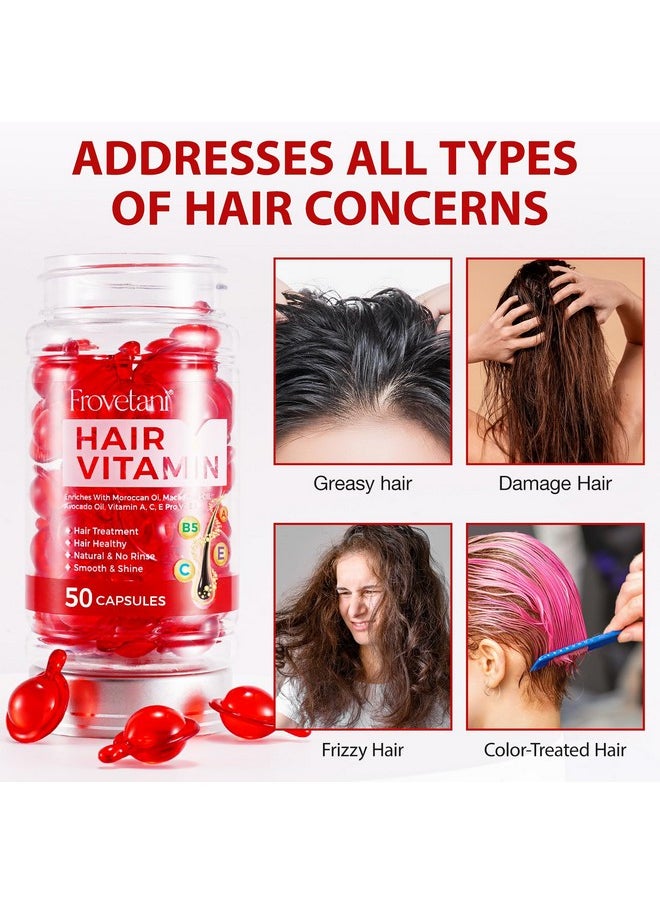 Frovetani Hair Vitamin Serum Capsule 50 Caps, Hair Treatment Serum, No Rinse with Moroccan Oil Macadamia Oil Avocado Oil, Vitamins A,C,E Pro Vit. B5, Strengthen & Hydrate Hair - For All Hair Types  - Image 4
