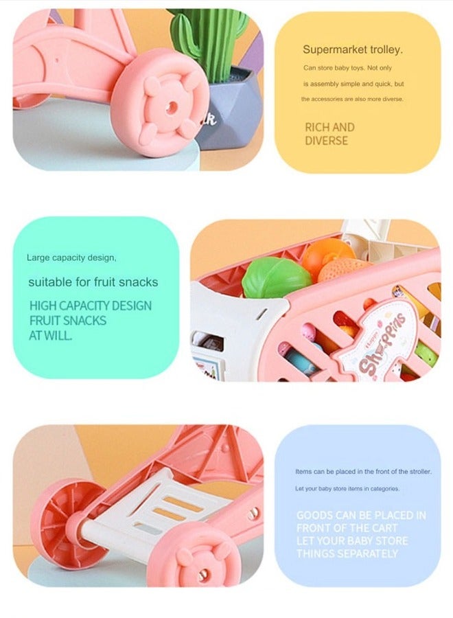 oldlaiben Shopping Cart Toys, Baby Cart Toys, Supermarket Shop Grocery Pretend Toy, Children's Play House Simulation Sets（Pink）  - Image 2