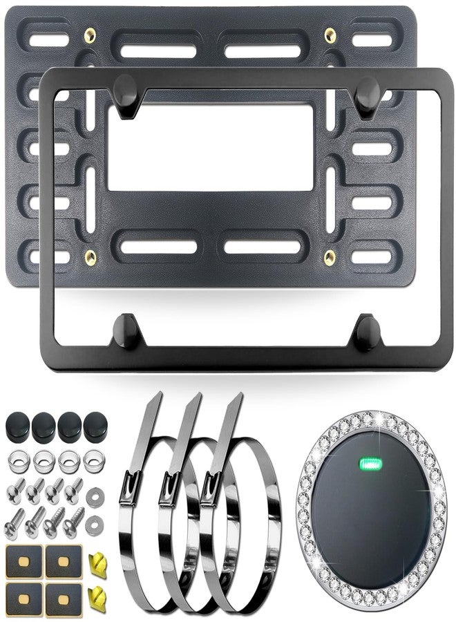 NJNYLLC Front License Plate Bracket Holder Mounting Kit, License Plate Frames, Screws, Cable Ties (Black Aluminum Frame+Bracket) - Image 1
