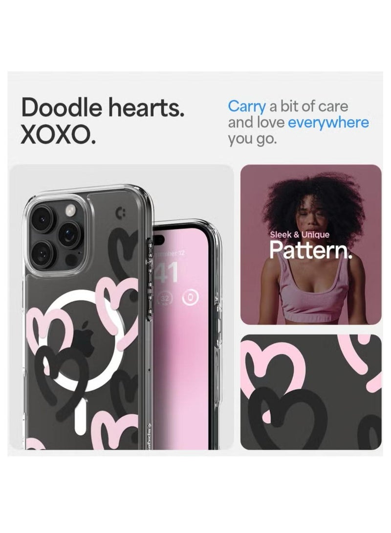 سبايجن غطاء Ultra Hybrid MagFit لهاتف iPhone 16 Pro مع MagSafe (2024) قلوب باللون الأسود والوردي - Image 4