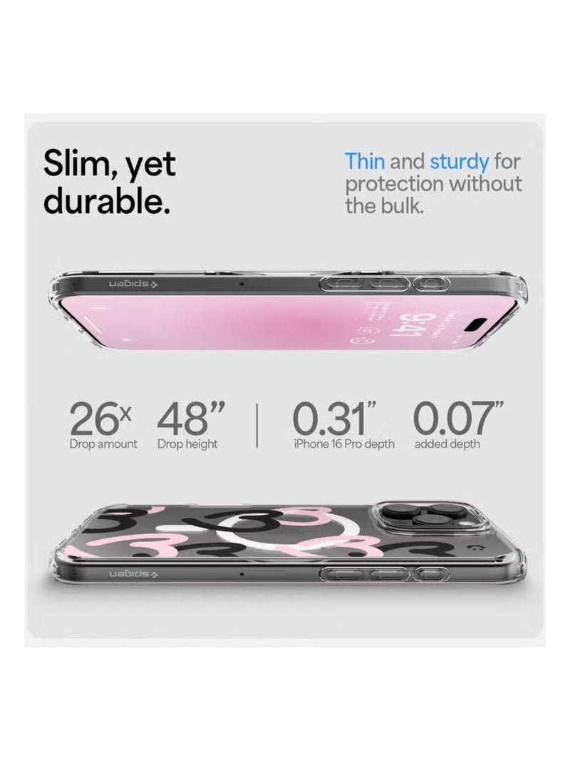 سبايجن غطاء Ultra Hybrid MagFit لهاتف iPhone 16 Pro مع MagSafe (2024) قلوب باللون الأسود والوردي - Image 5