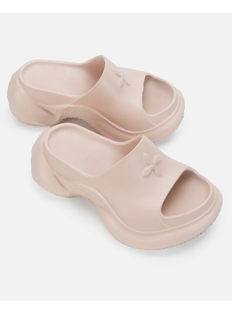 Loquat Pillow Slippers Thick Sole Wedge Non Slip Fish Mouth Outdoor Beach Slippers Apricot  - Image 2