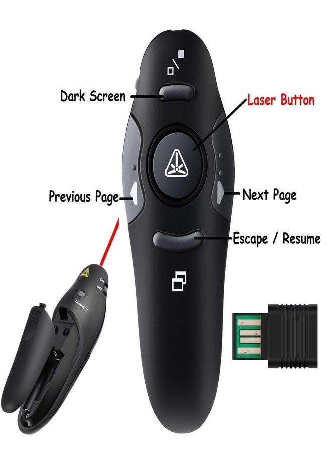AIDROM MART USB Wireless Presenter Remote Control Professional Laser Pointer Presenter Slide Changer Controller for Powerpoint PPT Slide Presentation Compatible - Image 3
