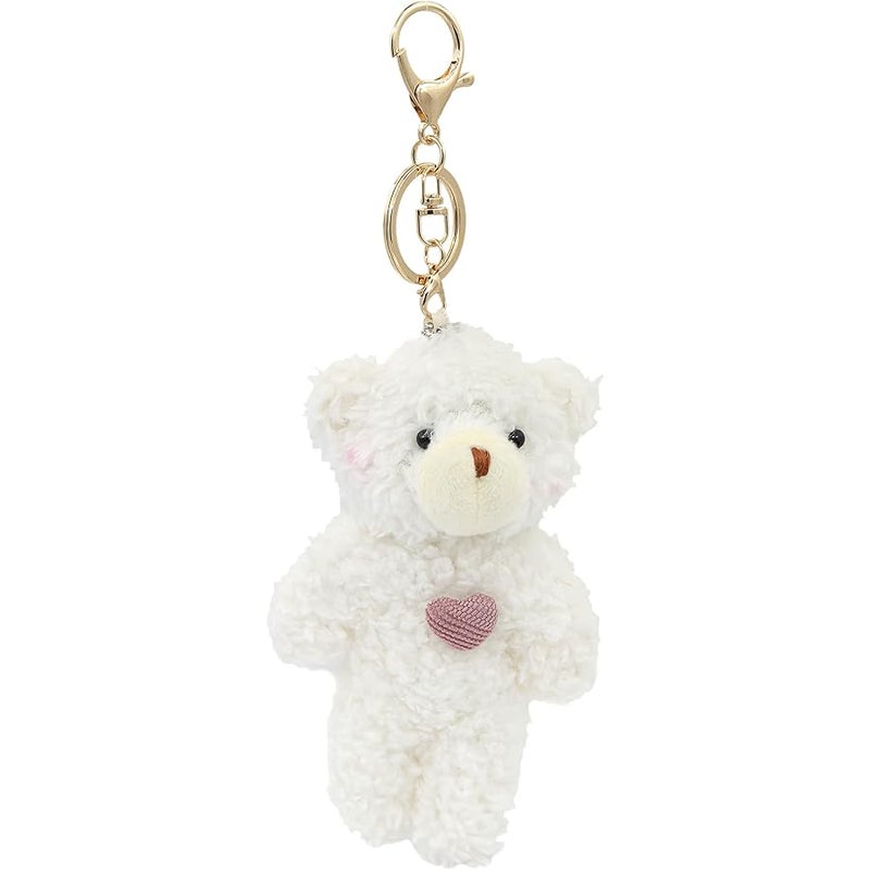 Miokkley Cute Teddy Bear Keychain for Backpack, 5 Inch Bear Plush Keychain with Purple Heart Bag Charms for Women Girls - Image 1
