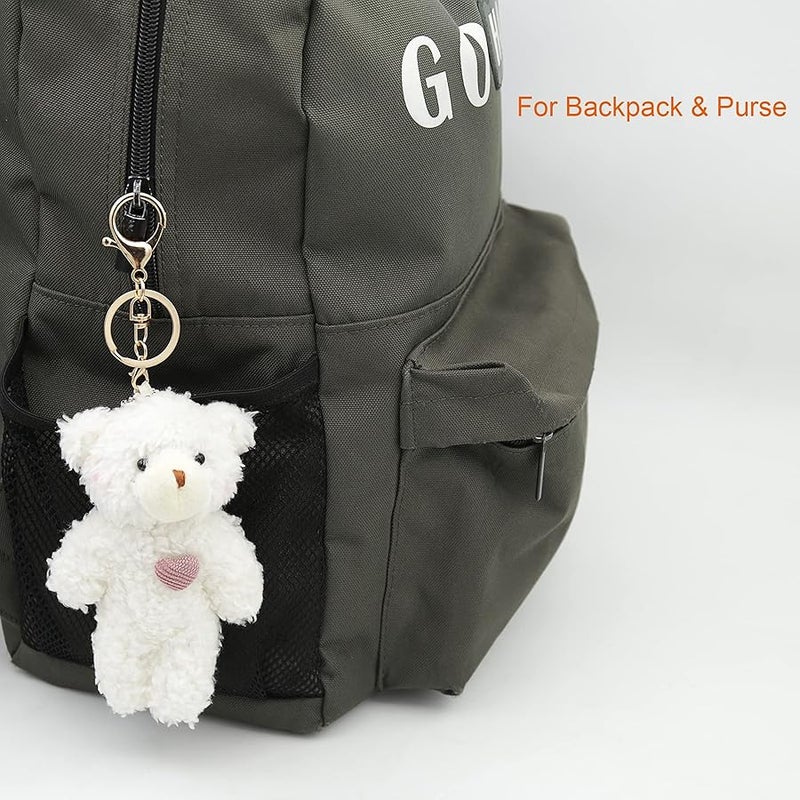 Miokkley Cute Teddy Bear Keychain for Backpack, 5 Inch Bear Plush Keychain with Purple Heart Bag Charms for Women Girls - Image 2