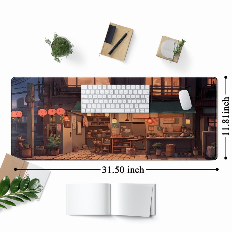 Mechanical Cattle Anime Shop Desk Mat Retro Art Lofi Aesthetic Large Mouse Pad Extended Gaming Mousepad XL Desk Pad Laptop Keyboard Mouse Mat Deskmat 31.5"x11.8" Cute Office Decor - Image 2