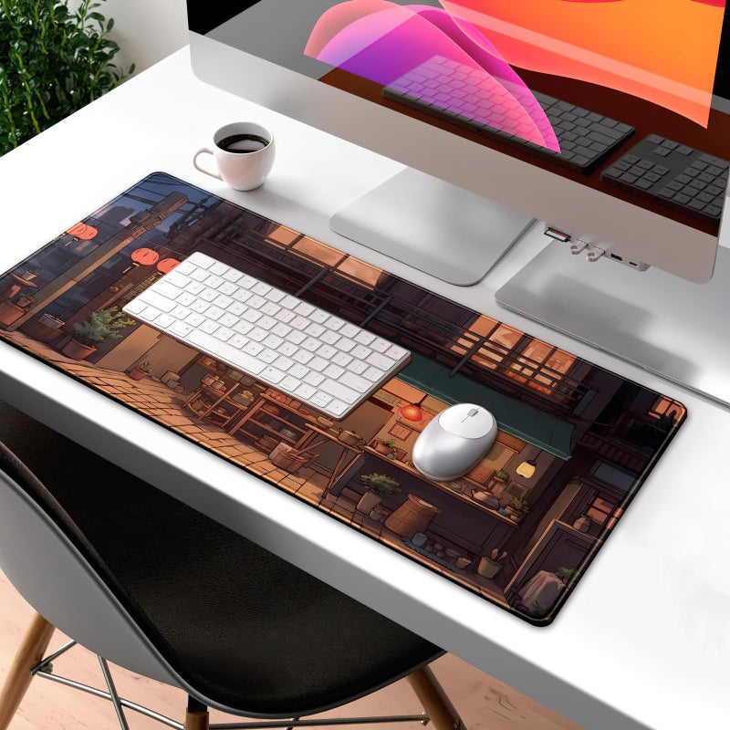 Mechanical Cattle Anime Shop Desk Mat Retro Art Lofi Aesthetic Large Mouse Pad Extended Gaming Mousepad XL Desk Pad Laptop Keyboard Mouse Mat Deskmat 31.5"x11.8" Cute Office Decor - Image 3