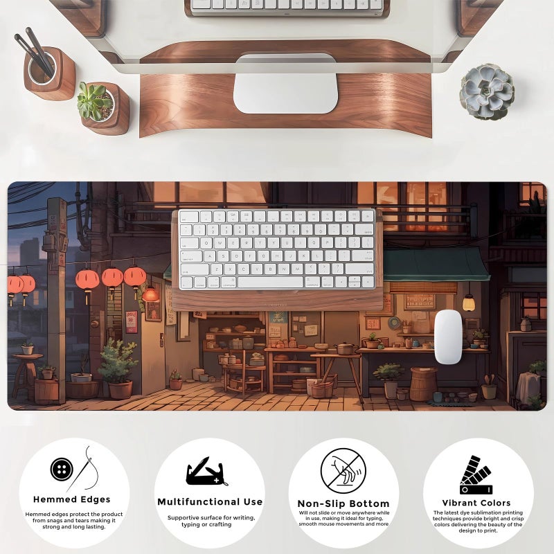Mechanical Cattle Anime Shop Desk Mat Retro Art Lofi Aesthetic Large Mouse Pad Extended Gaming Mousepad XL Desk Pad Laptop Keyboard Mouse Mat Deskmat 31.5"x11.8" Cute Office Decor - Image 4
