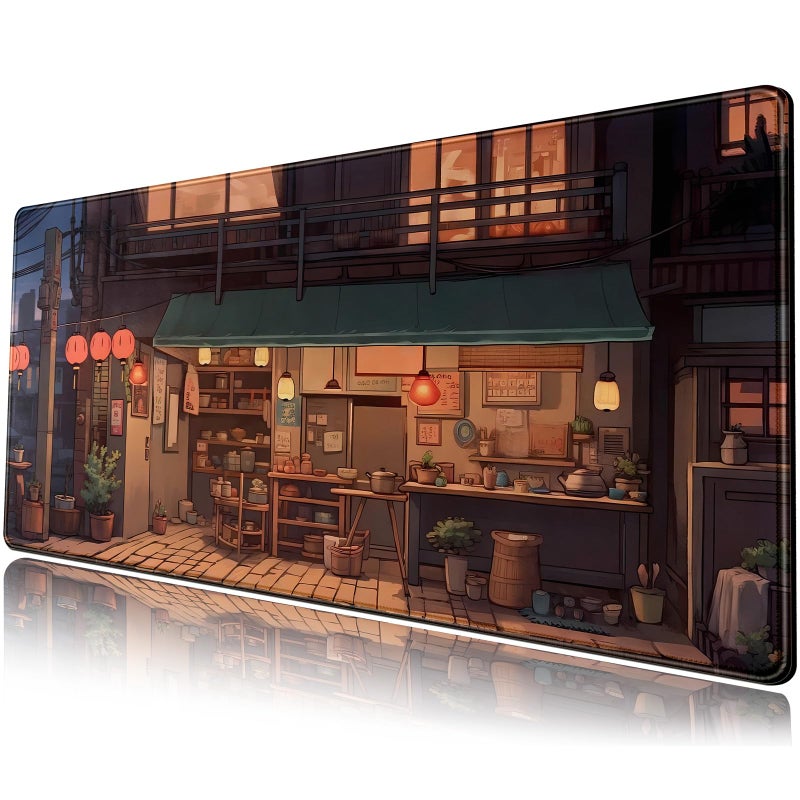 Mechanical Cattle Anime Shop Desk Mat Retro Art Lofi Aesthetic Large Mouse Pad Extended Gaming Mousepad XL Desk Pad Laptop Keyboard Mouse Mat Deskmat 31.5"x11.8" Cute Office Decor - Image 1