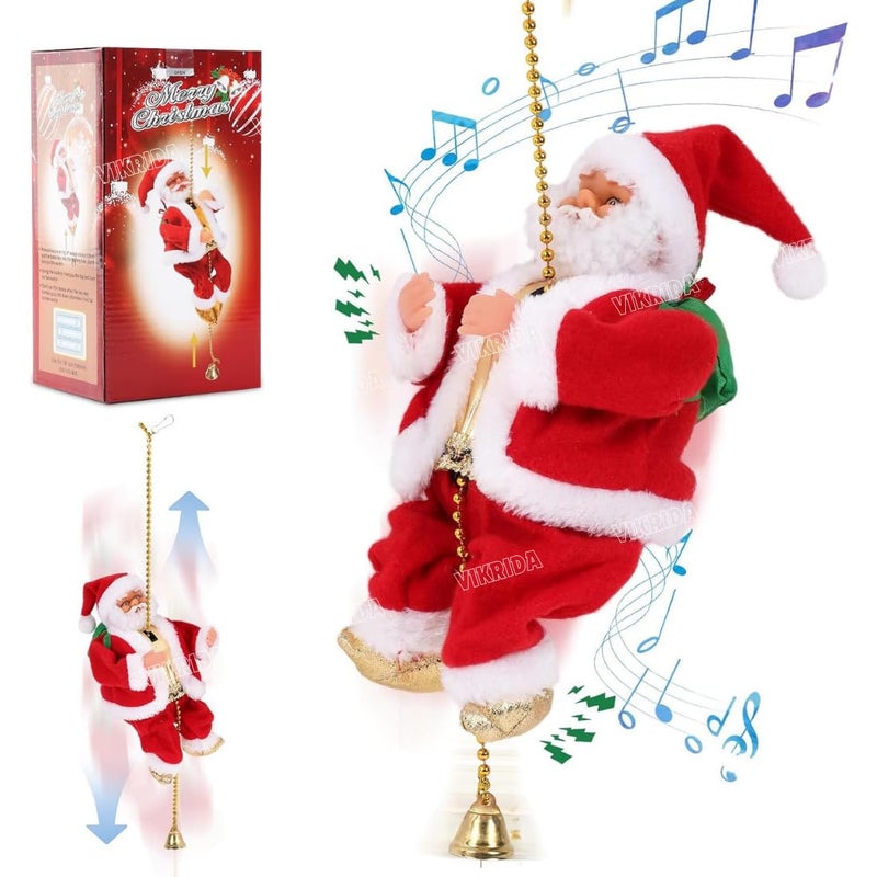 VikriDa Musical Climbing Santa | Christmas Tree Hanging Ornament with Rope, Fun Climbing Santa Claus Decor - Image 1