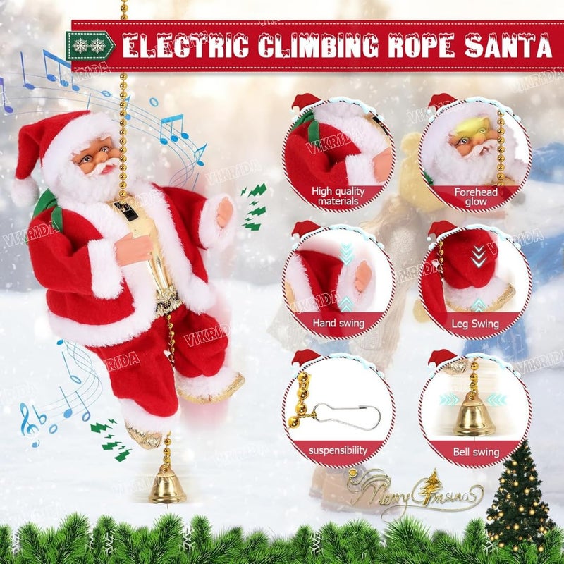 VikriDa Musical Climbing Santa | Christmas Tree Hanging Ornament with Rope, Fun Climbing Santa Claus Decor - Image 2