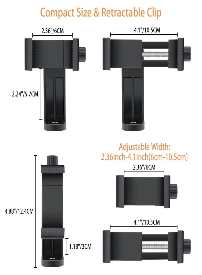 Petutu 2 Pack Tripod Phone Mount, Cell Phone Holder Mount Head Standard Screw Adapter, Rotates Vertical and Horizontal, Adjustable Clamp, Compatible for Most Cellphones - Image 2
