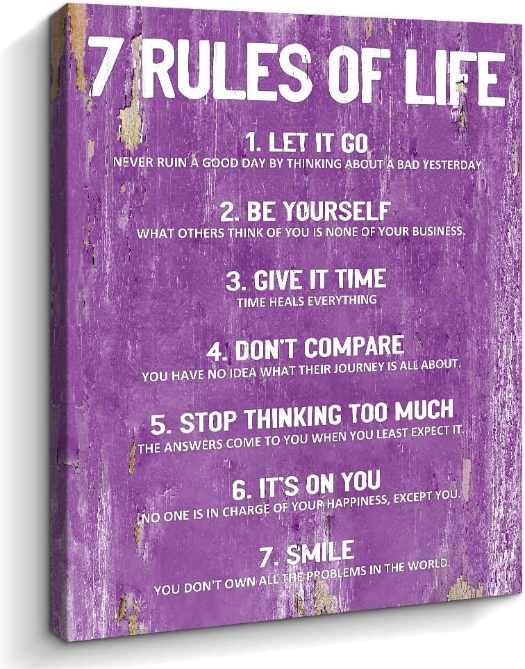 Pigort 7 Rules of Life Motivational Canvas Print - Image 1
