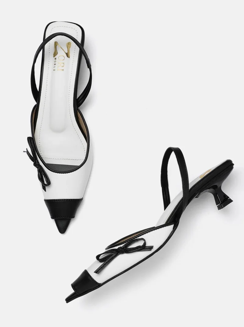 Cappuccino Pointed 1.5 Inches Kitten Heel  White & Black Premium Vegan All-Day Comfort For Office Meetings, Festive Events, Or Smart Weekend Brunches