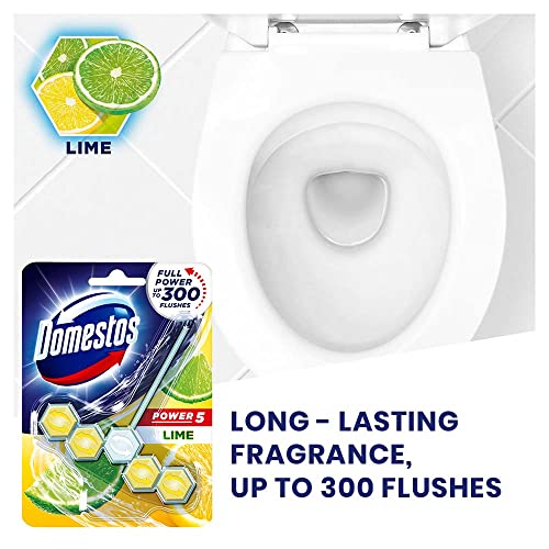 Domestos Toilet Rim Block with Power of 5, Lime, Limescale Removal with Long Lasting Fragrance, Provides Hygiene & Shine, 50 gm / 55 gm - Image 3