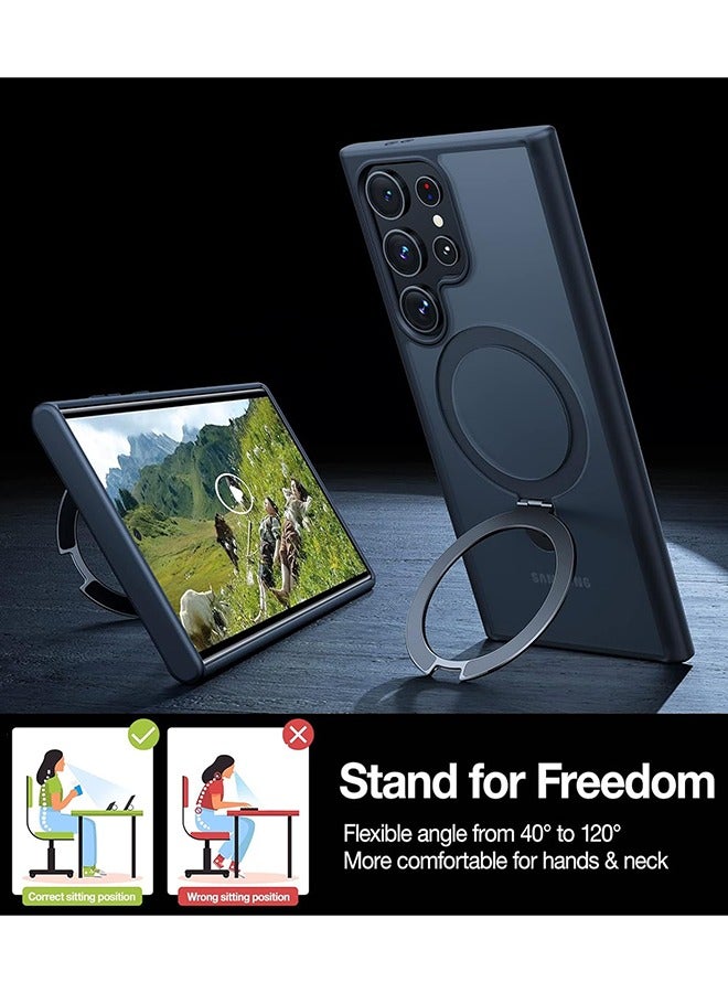 Samsung S24 Ultra Case, Compatible with MagSafe, Magnetic Cover with Invisible Stand,With Camera Lens Films Protector, Translucent Matte Back Shockproof Case, Slim Full Protection Phone Case for Galaxy S24 Ultra 5G (Black)  - Image 3