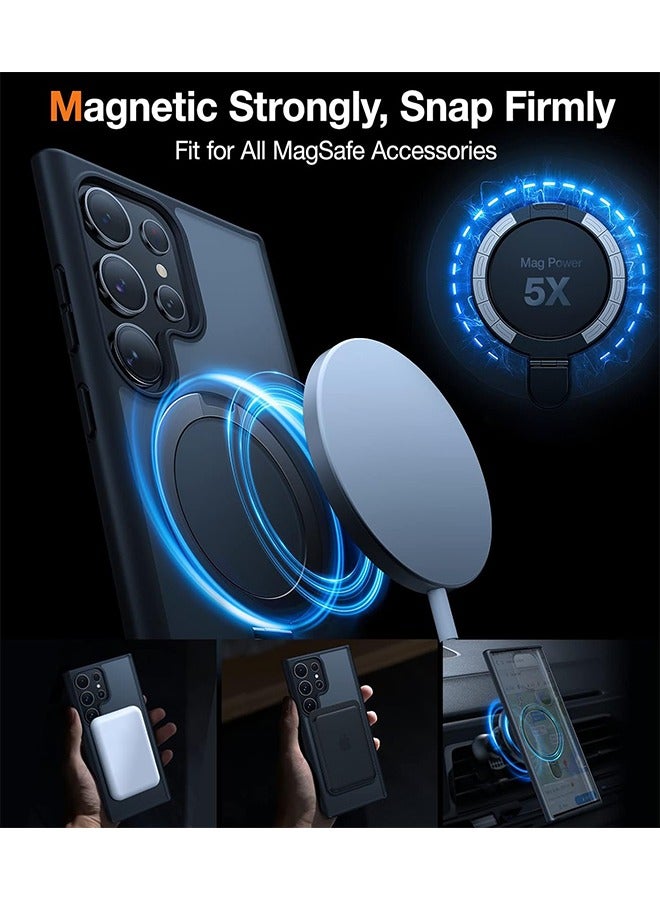 Samsung S24 Ultra Case, Compatible with MagSafe, Magnetic Cover with Invisible Stand,With Camera Lens Films Protector, Translucent Matte Back Shockproof Case, Slim Full Protection Phone Case for Galaxy S24 Ultra 5G (Black)  - Image 2