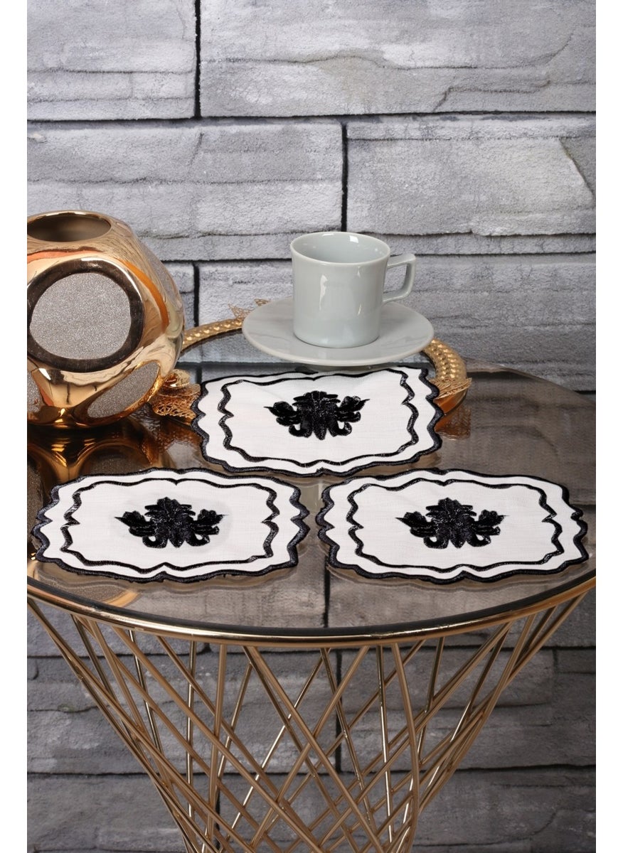 Bonny Home Liva Black 6-Piece Cocktail Coffee Presentation Napkin Maraş Work Silver Embroidery Gardenia Presentation Napkin  - Image 2
