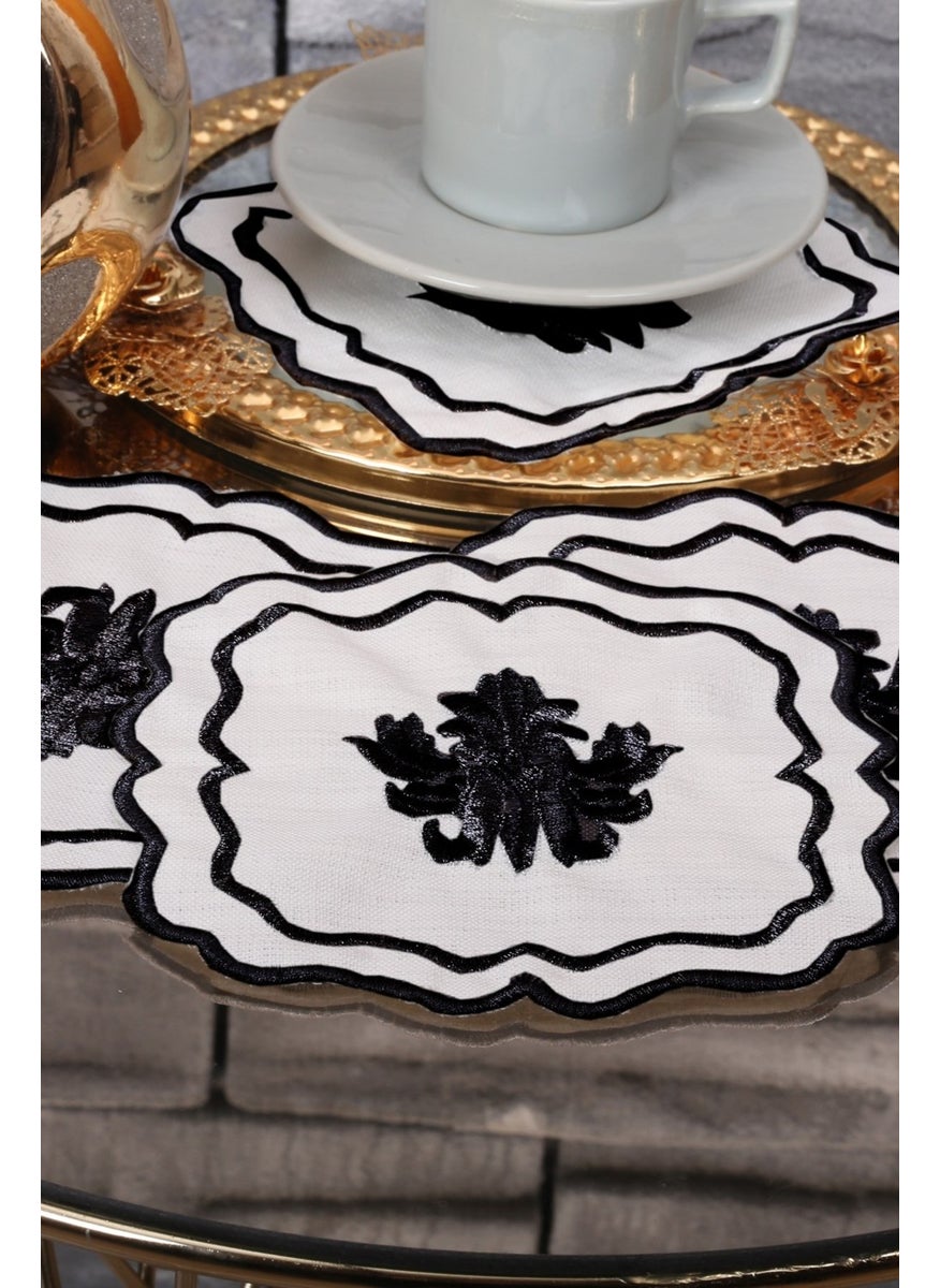 Bonny Home Liva Black 6-Piece Cocktail Coffee Presentation Napkin Maraş Work Silver Embroidery Gardenia Presentation Napkin  - Image 1