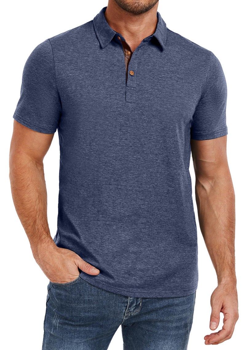 PEGENO Men's Classic Fit Cotton Polo Shirt Casual Short Sleeve Breathable Summer Shirts for Men (Navy Blue-US X-Large) - Image 1