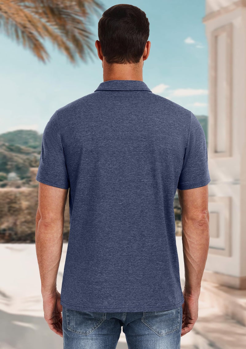 PEGENO Men's Classic Fit Cotton Polo Shirt Casual Short Sleeve Breathable Summer Shirts for Men (Navy Blue-US X-Large) - Image 3