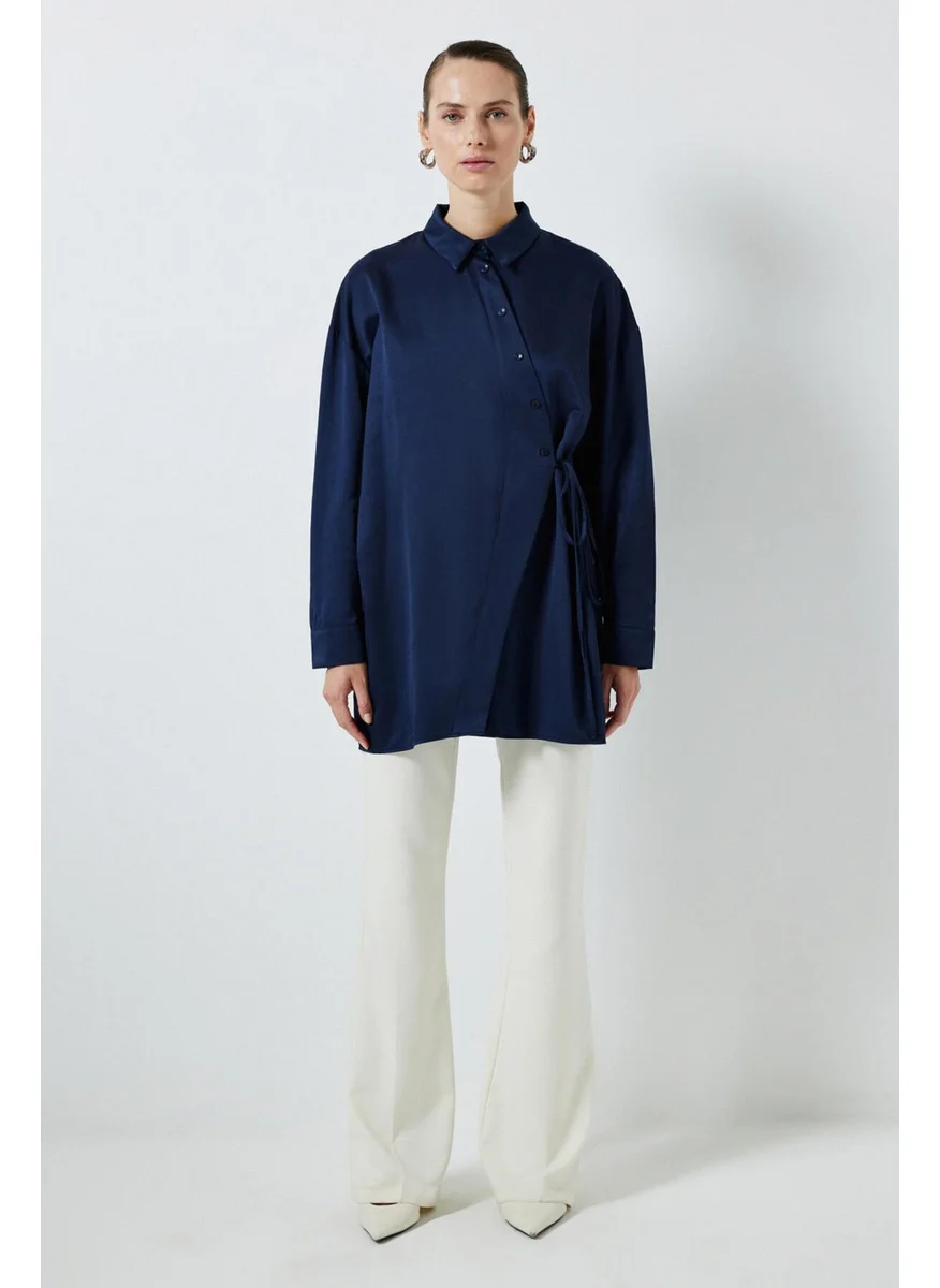 Touche Asymmetrical Cut Shirt with Waist Tie