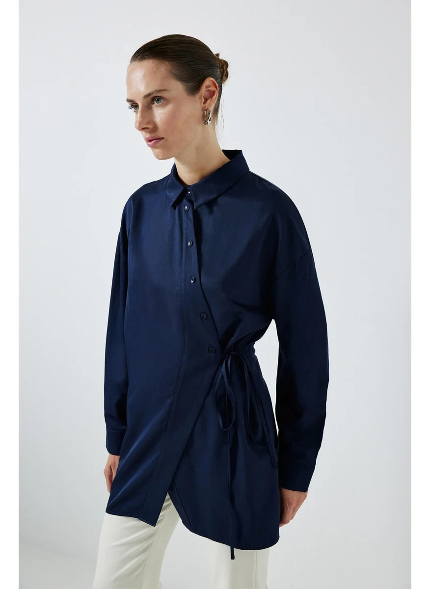 Touche Asymmetrical Cut Shirt with Waist Tie