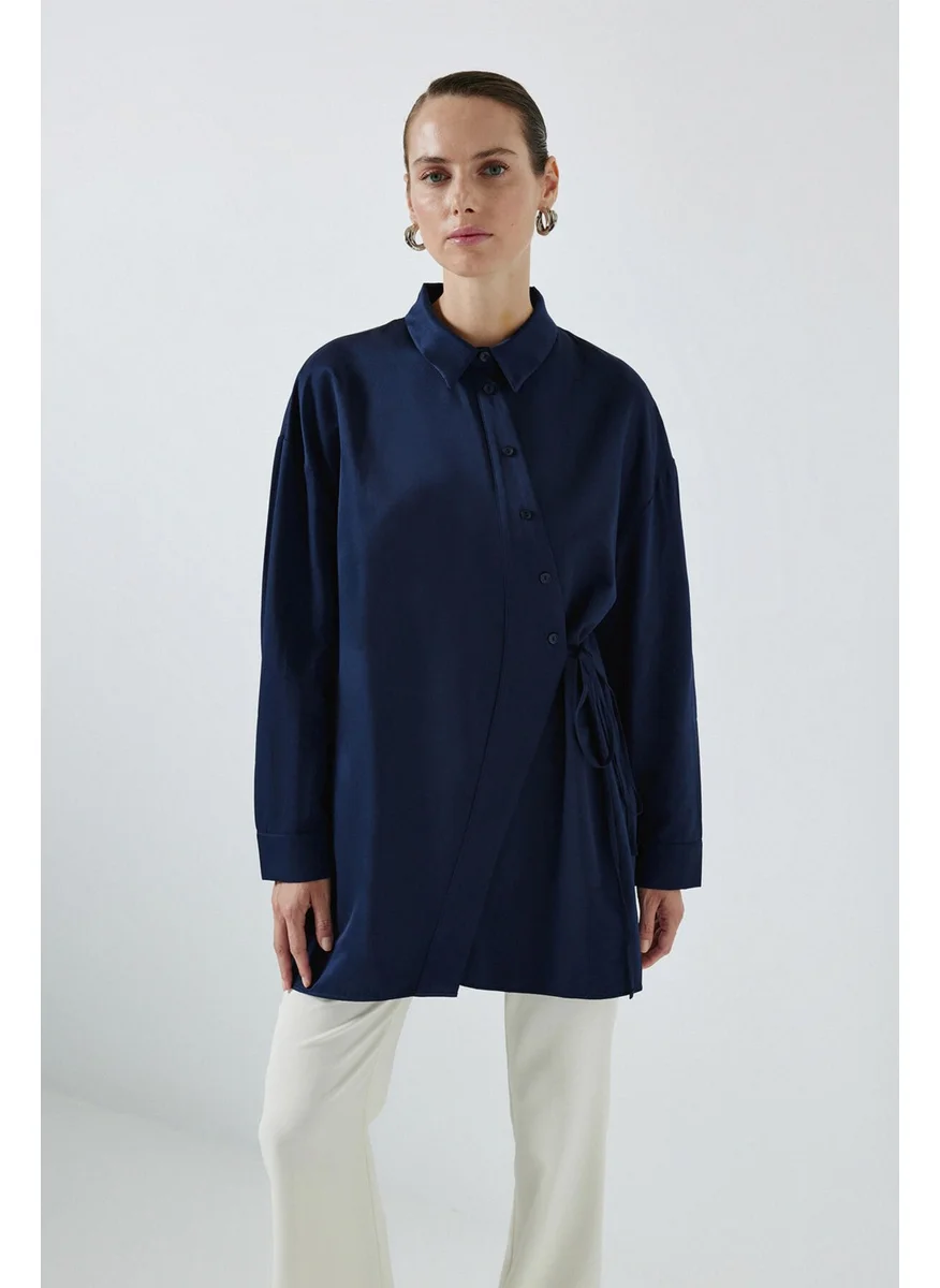 Touche Asymmetrical Cut Shirt with Waist Tie