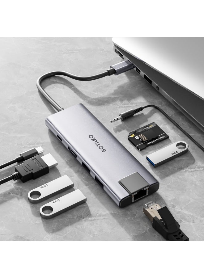 سوتاكو محول SOTAKO 9 في 1 USB C متعدد المنافذ | 4K HDMI، توصيل طاقة 100 واط، إيثرنت - Image 2