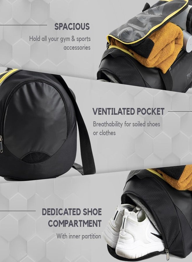 Tripole Blaze Gym Bag and Sports Duffel Bag with Ventilated Shoe Compartment | Unisex | Multi-Utility | 35 litres (Black and Yellow) - Image 4