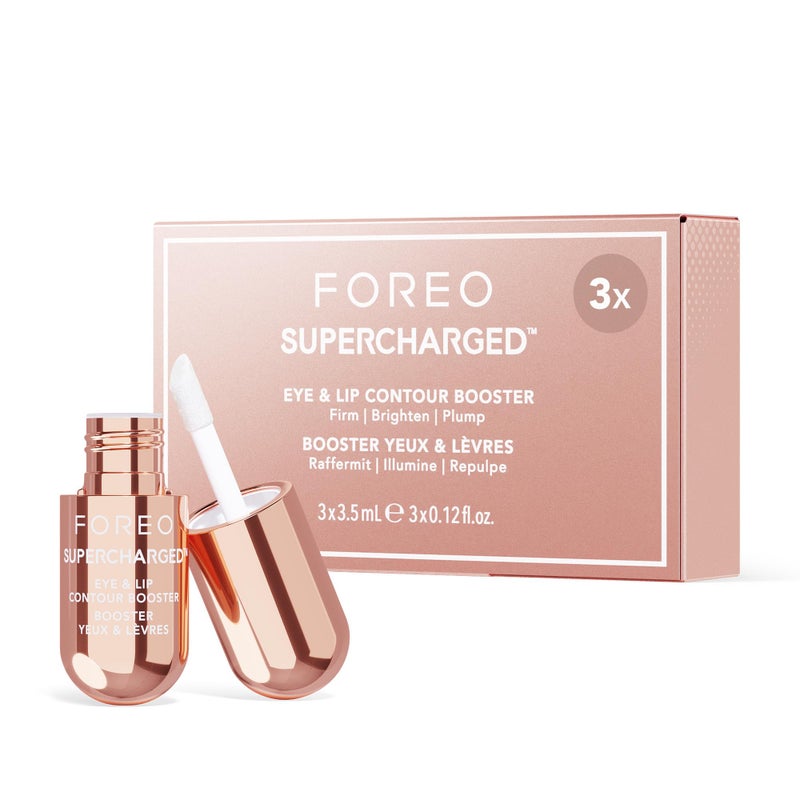 FOREO SUPERCHARGED Eye & Lip Contour Booster Serum - Conductive Gel - Niacinamide Serum - Anti Aging Serum - Lip Plumping & Puffy Eyes Treatment - Practical Travel Size - 3 x 0.12 fl.oz. Capsules - Image 1