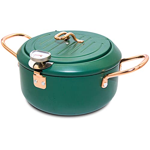 Cyrder Japanese Tempura Deep Fryer Pot with Fahrenheit Thermometer 3.5L- Nonstick Carbon Steel Oil Fryer, Fried Tempura/Chicken/Fish/Shrimp, Easy Clean, Green Big Tempura Pan, 10.2inch - Image 1