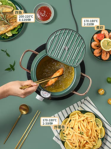 Cyrder Japanese Tempura Deep Fryer Pot with Fahrenheit Thermometer 3.5L- Nonstick Carbon Steel Oil Fryer, Fried Tempura/Chicken/Fish/Shrimp, Easy Clean, Green Big Tempura Pan, 10.2inch - Image 2