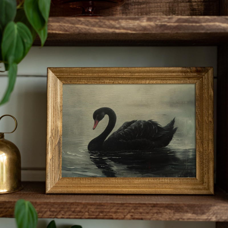 uniro Black Swan Retro Wall Art Gothic Home Decor Dark Academia Wall Art Prints Victorian Goth Print Dark Cottagecore Wall Art Moody Vintage Oil Painting Aesthetic(8" x 10"-UNFRAMED) - Image 2