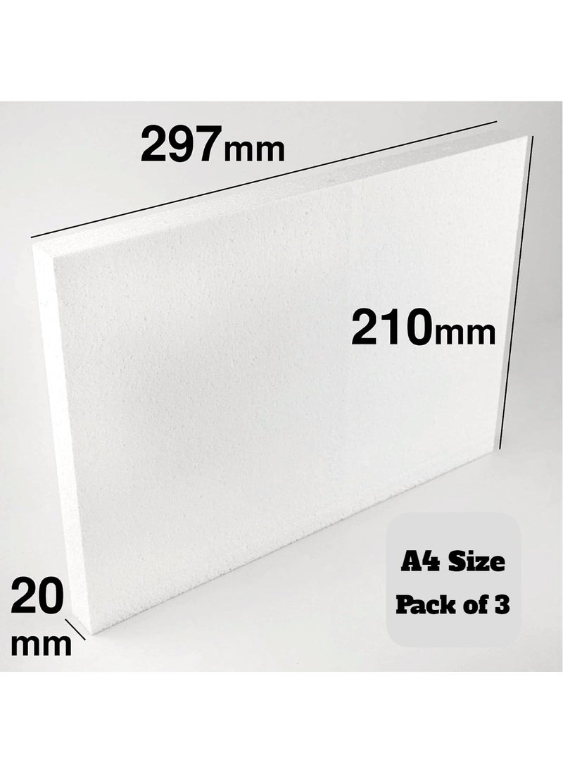 CRAFT MAGIC, A4 Craft Foam Blocks, Polystyrene Foam Brick, Rectangle Styrofoam Block, Craft Foam Board Sheets for Craft, Art Sculpting, Modeling, DIY School, Pack of 3
