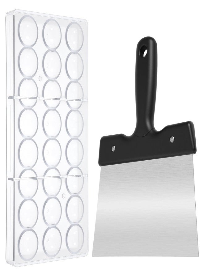 PercyEffie Polycarbonate Chocolate Molds with a Chocolate Scraper, Truffle Mould Clear Hard Plastic Multipurpose Candy BonBon Molds Stainless Steel Thermostat Spatula for Cheese Jelly Cream Cake Scraper - Image 1