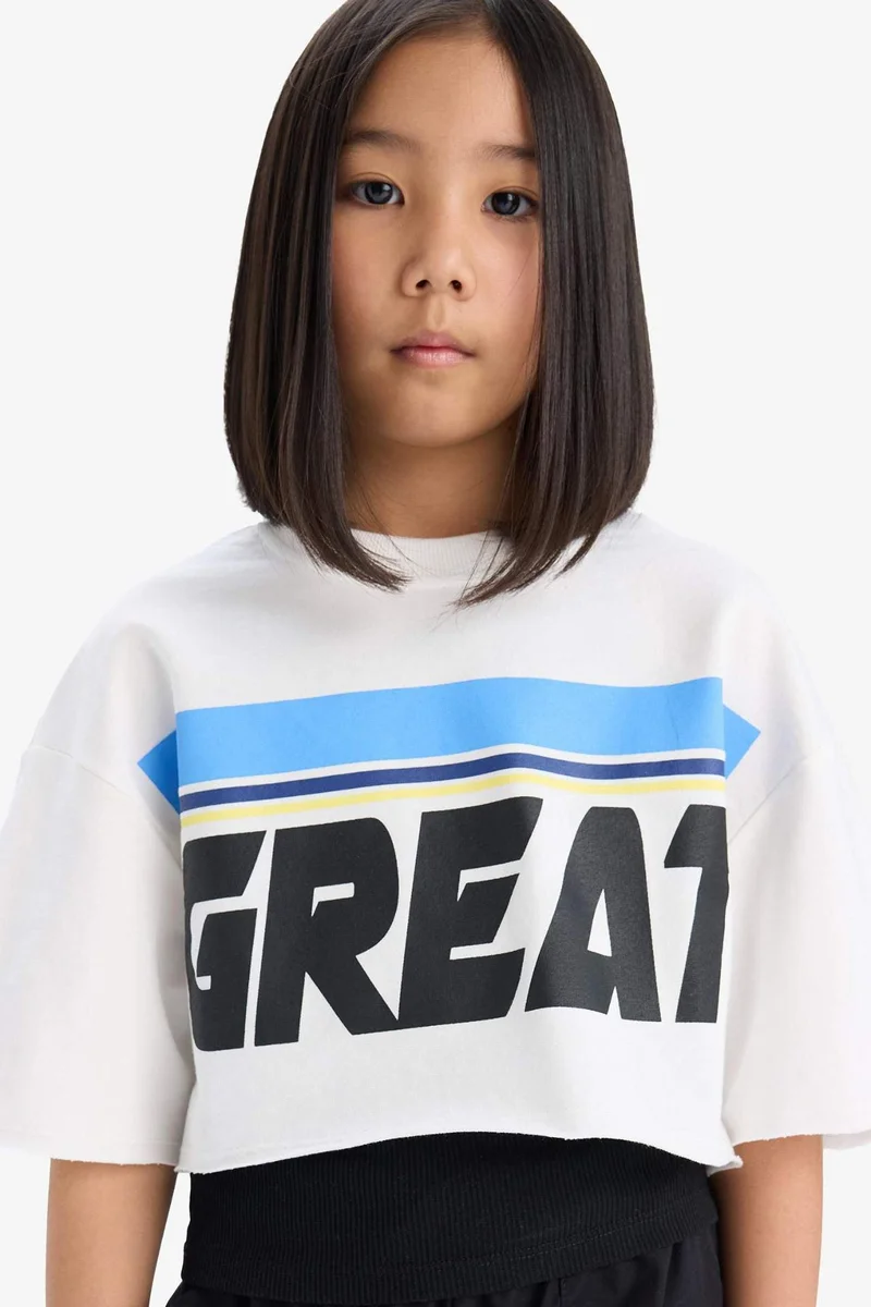 ديفاكتو Girl Slogan Printed Sweatshirt Fabric T-Shirt