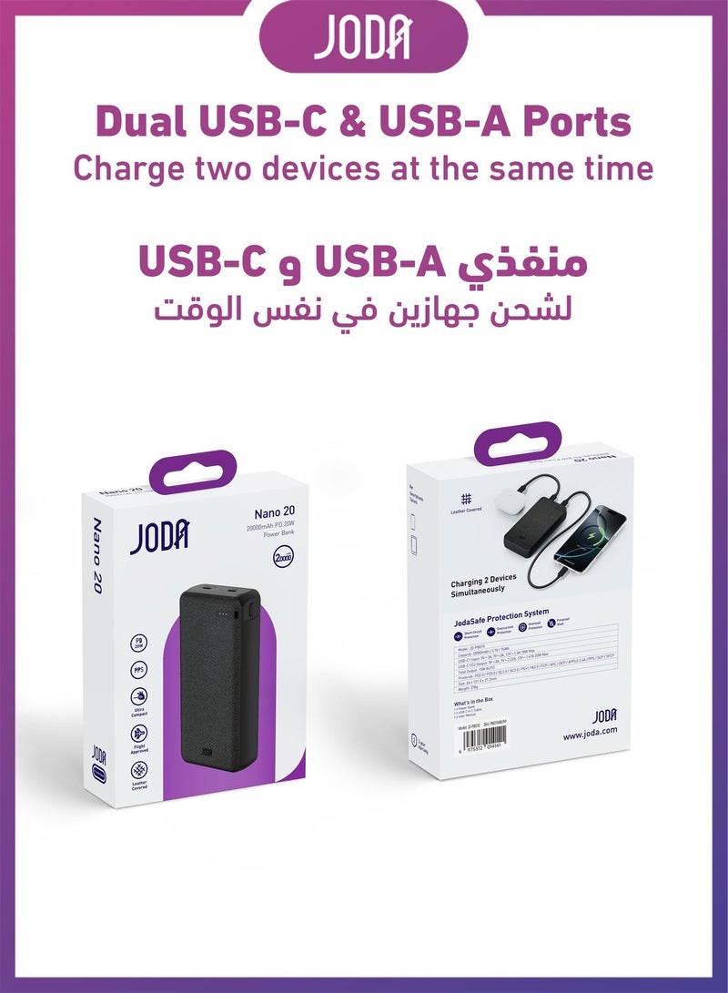 JODA Nano 20000mAh Power Bank ⚡ | 2 USB-C Ports 🔌 | PD 20W Fast Charging 🚀 | Portable Charger for Phones & Tablets 📱💻 - Image 5