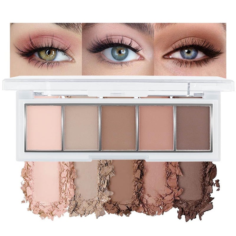 evpct 5 Colors Matte Nude Eyeshadow Makeup Palette, Nude Pink Brown Taupe Neutral Matte Smokey Cream Mini Eye Shadow Palette Makeup for Older Women Blue Green Eyes, Contour Make up Palettes sombras de ojos - Image 1