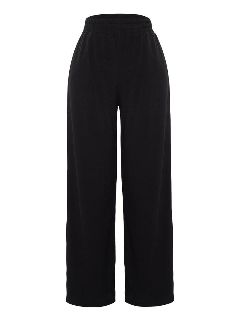 trendyol High Waist Stretch Knitted Pants - Black Relaxed Fit Wide Leg TWOSS23PL00129 - Image 5