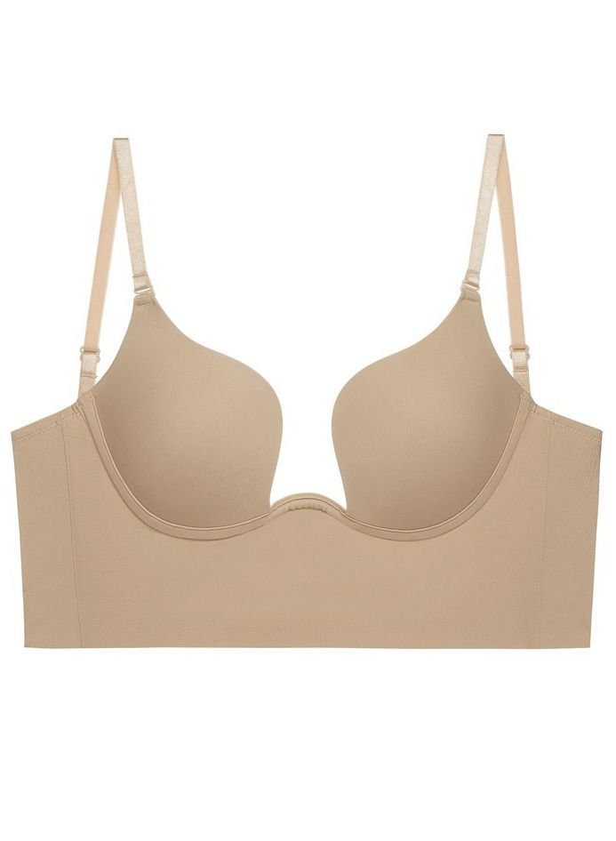 Loquat Solid Color U Style Breathable Bra Beige